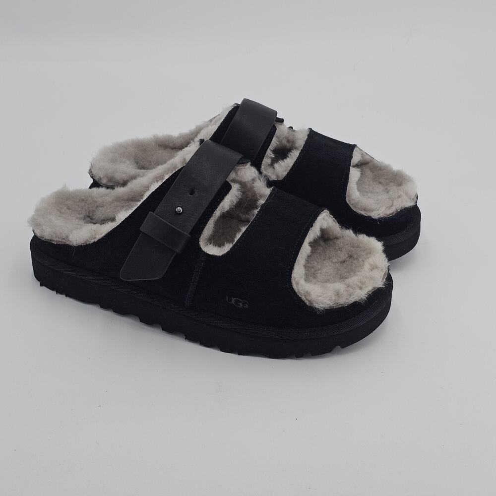 UGG Greenport Womens Size 8 Black Suede Sheepskin Platform Slide Sandal 1167611